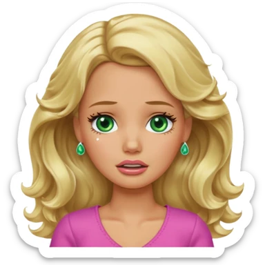 crying Barbie with blonde wavy hair green eyes and tan skin sticker