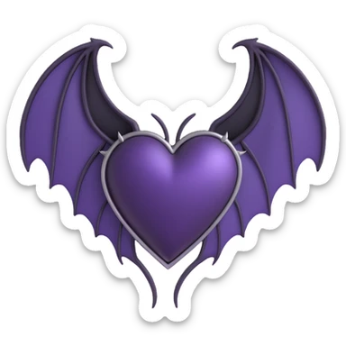 gothic heart, deep purple satin texture, silver bat wings, mysterious and dark sticker