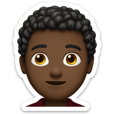 light black boy, tight to the head black brown hair, brown eyes, brown jacket, burgundy sweater sticker