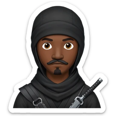 african-american web developer mustache mercenary black asymmetrical ninja hacker terminal command center sticker