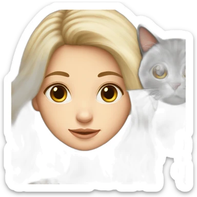 Girl-long-hair-brunette-and-cat-angora-white sticker