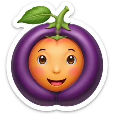 an eggplant peeking out from a peach, fun and colorful, emoji style sticker