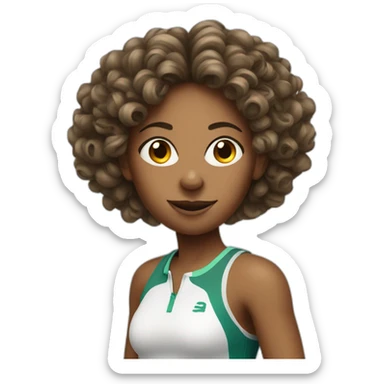 female tennis player with curly hair, big nose sticker