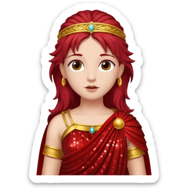 Vesta, Goddess from Hearth Roman Deities with long dark red hair, red sequin toga sticker
