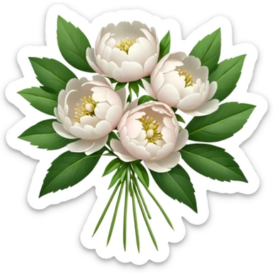 White bouquet of peonies and green leaves  sticker