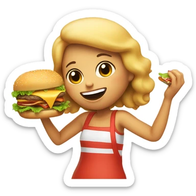A girl eating a burger sticker