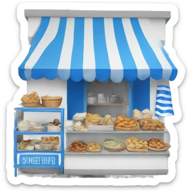 Greek street food shop with blue and white  sticker