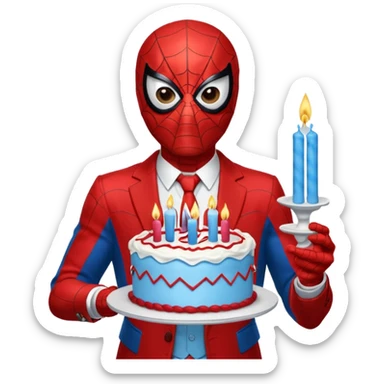 Spider-Man with a happy birthday cake sticker