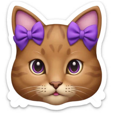 Brown kitty with a one purple bow on the side of her ear sticker