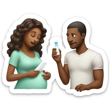 couple looking at pregnancy test sticker
