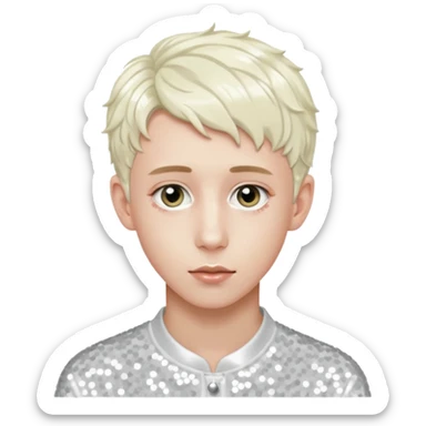 Troye Sivan with platinum blonde hair, white sequin outfit sticker