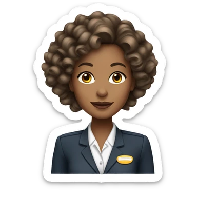 pretty brown flight attendant with long flowy curly brown hair and long eyelashes  sticker