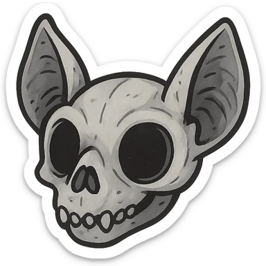 stylized bat skull whitish-gray cartoon look with large black eye sockets and small nose cavity sticker