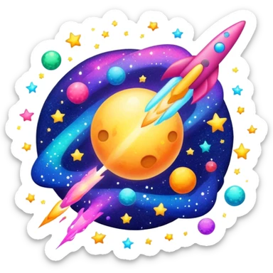 Outer space with colorful glitter bursting through  sticker