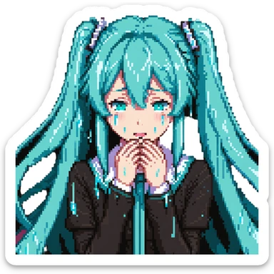 Hatsune Miku crying reaction with tears sticker