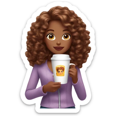 Barbie girl with brown curly hair drinking coffee  sticker