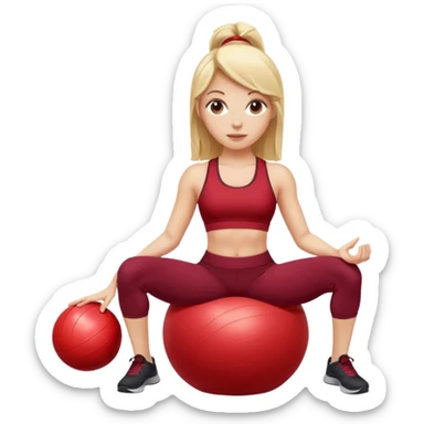 A blonde white Pilates girl in dark red clothes with fitness ball sticker
