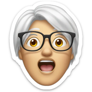 White haired Woman with glasses shouting sticker