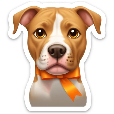 Pitbull with Brown eyes and blonde/tan fur and orange awareness ribbon sticker