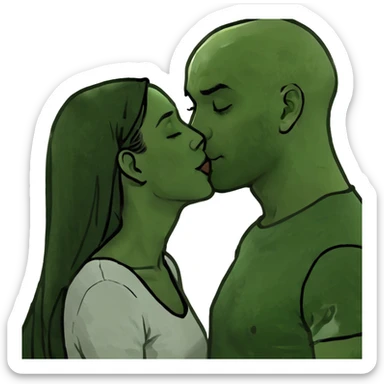 Bald guy kissing long dark haired girl sticker