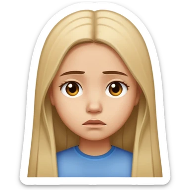 Girl showing sadness, light skin tone, long straight hair sticker