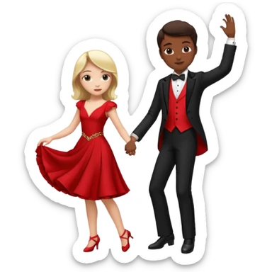 Ballroom dancing with girlred and boyblack  girl bend on his hand sticker