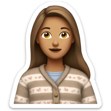  Lady with long brown hair in pajamas and a sweater  sticker
