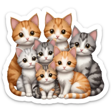 6 tiny kittens cuddling together all various different natural colours including grey and white, ginger and white, calico, grey, and brown tabby and white sticker