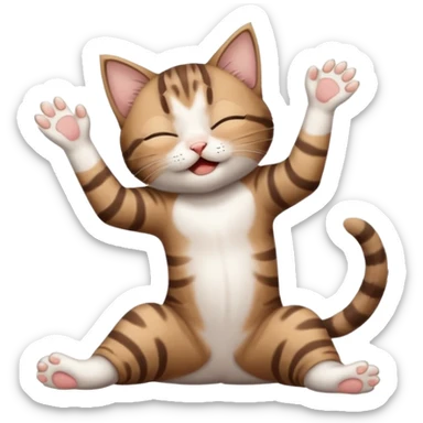 dark brown tabby and white kitten with his eyes closed whilst in funny positions stretched out and  upside down sticker