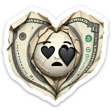 Money with black heart sticker