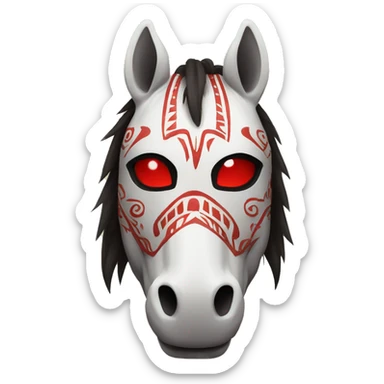 Horse mask with red eyes and tribal style sticker