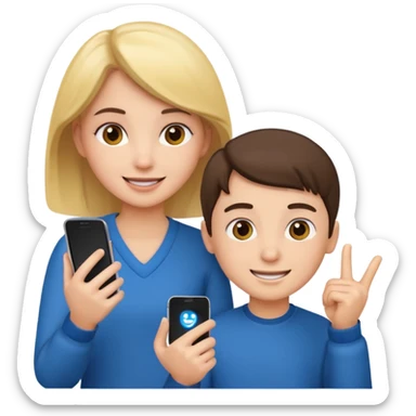 Make an emoji of a girl who is teaching a boy how to make emojis - girl is giving instructions and boy is on phone learning how to make emojis. sticker