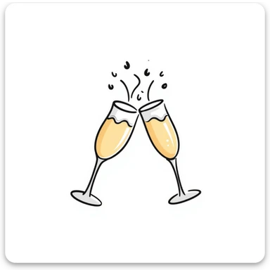 a pair of elegant goblets or wine glasses clinking together with champagne bubbles rising, in pastel colors dd9fb0, ffc6d3, a3bfc9, c4bee2, f1b091, detailed hand-drawn doodle style sticker