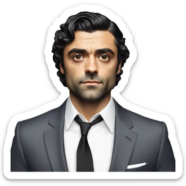 Oscar Isaac in a suit and tie sweaty, shirt clinging to his body sticker