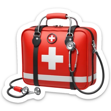 First aid help bag with stethoscope isolated for Emergency Medicine emoji make it to be red sticker