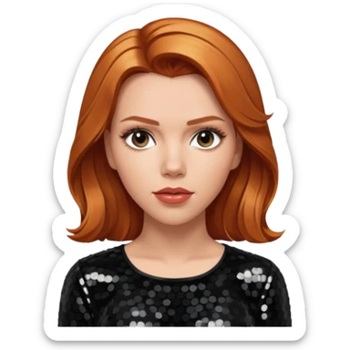 Scarlett Johansson with long reddish blonde hair, black sequin outfit sticker