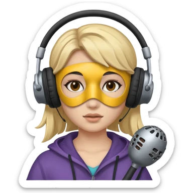 A girl whit a headphones and a mace mask in her face sticker
