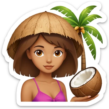 beautiful girl on the beach with coconut  sticker