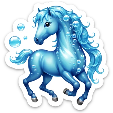 A magical horse made entirely of transparent bubbles and water, with a flowing mane of small bubbles sticker