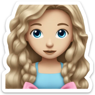 pretty brunette girl with blue eyes and a pink bow in her long hair sticker