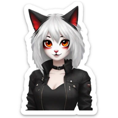 Anthro Edgy Cool Beautiful Black Cat-Fursona with Emo Hair-bangs with Red Streaks sticker