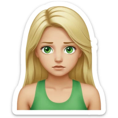 Female, long blonde hair, green eyes, sweating a lot, wearing a tank top sticker