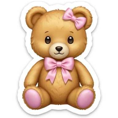 honey colored teddy bear with pastel pink bow sticker