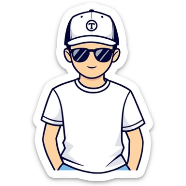 White boy with sunglasses and cap in sign next line on tshirt  sticker