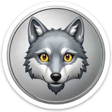 Silver coin with a wolf face as the center sticker