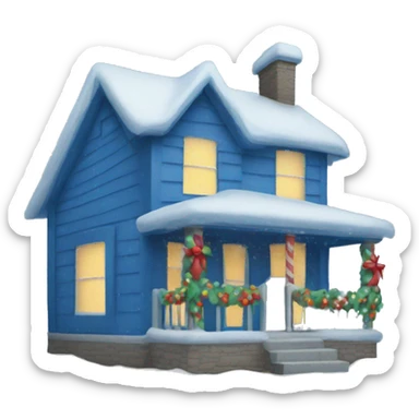 Blue Christmas house sticker