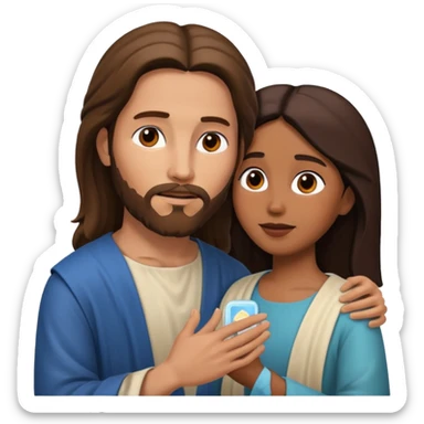 Jesus animado con una mujer ayudándola, variadas sticker