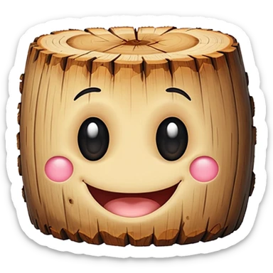 a log emoji. the top of the log is a smiley face with two small dots for eyes and a large U shape for the mouth. do not make the face look like an emoji. think of cute, subtle and hand-drawn sticker