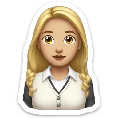 girl wearing a collared long sleeve white shirt under a white sweatervest sticker