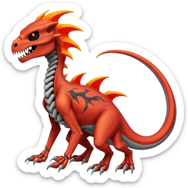 Skull-faced, skeletal Charmeleon-Zeraora-Salandit-fusion sticker